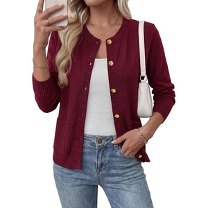 BTFBM Cardigan Sweaters for Women 2026 Fall Clothes Long Sleeve Button Down Open Front Soft Knit Lightweight Sweater(Burgundy)