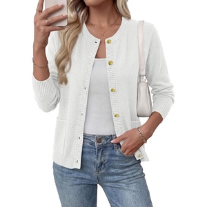 BTFBM Cardigan Sweaters for Women 2026 Fall Clothes Long Sleeve Button Down Open Front Soft Knit Lightweight Sweater(White)