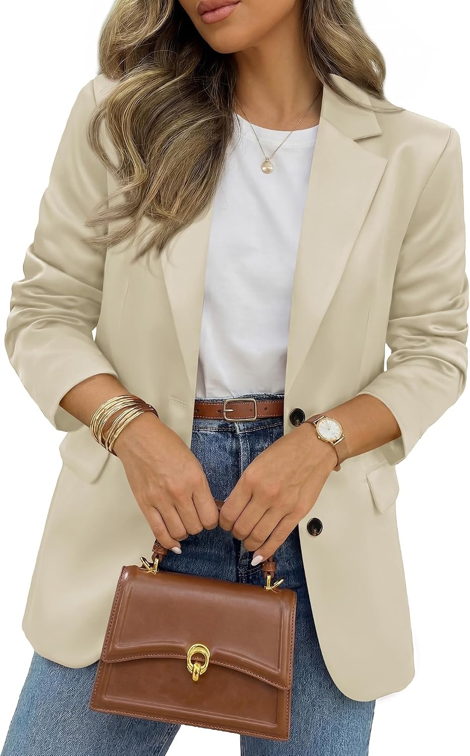 image:imageBTFBM Satin Long Sleeve Blazers for Women 2026 Work Office Suit Jackets with PocketsBusiness Casual OutfitsFall WinterBeige
