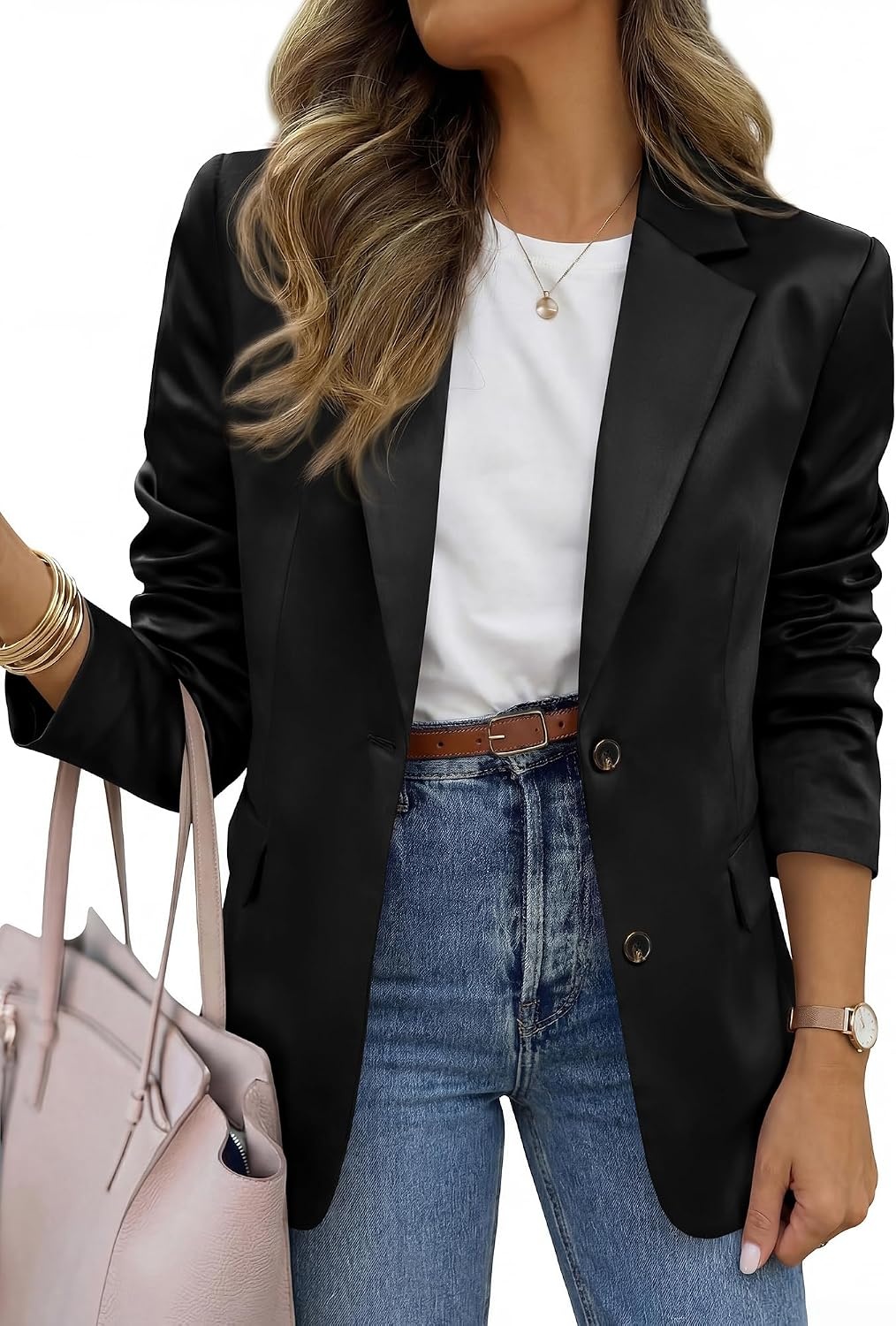 image:imageBTFBM Satin Long Sleeve Blazers for Women 2026 Work Office Suit Jackets with PocketsBusiness Casual OutfitsFall WinterBlack