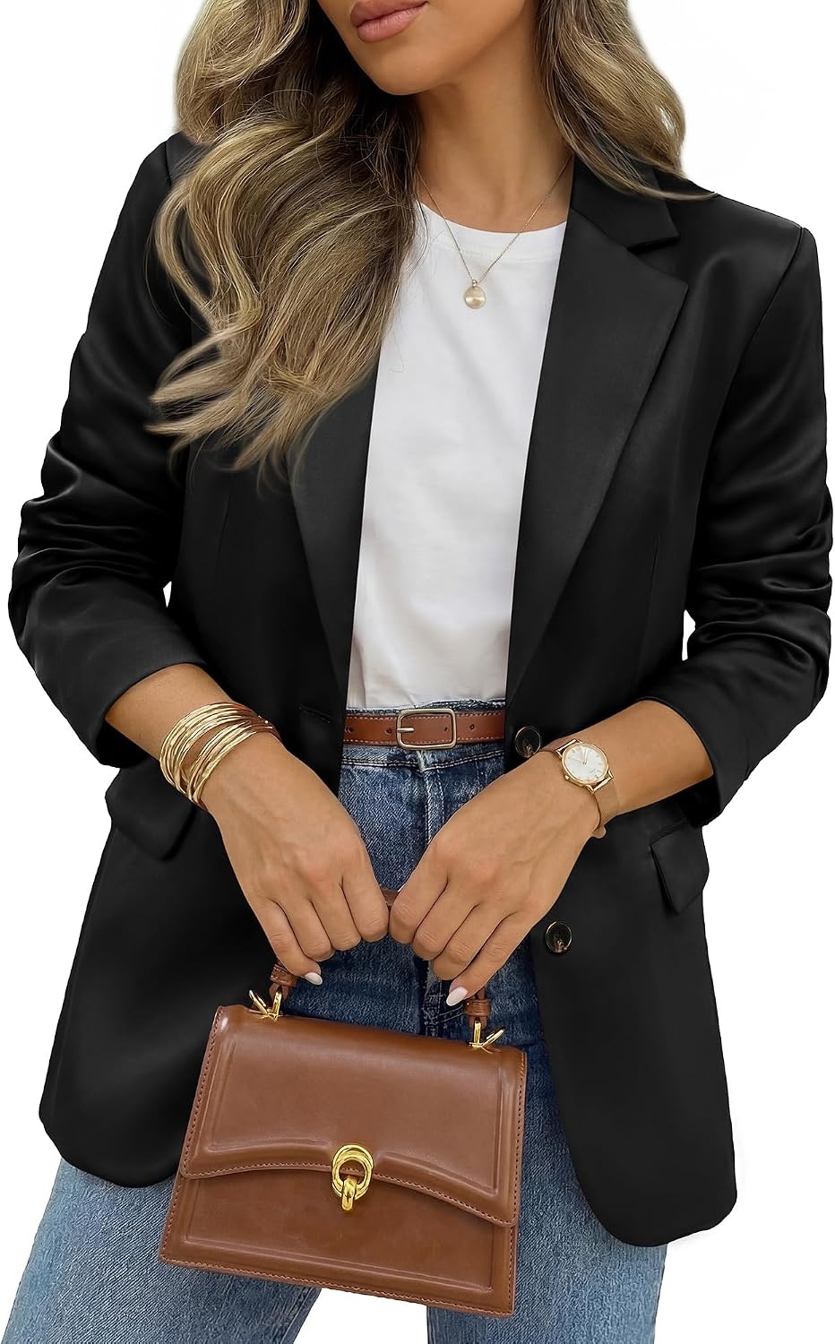 image:imageBTFBM Satin Long Sleeve Blazers for Women 2026 Work Office Suit Jackets with PocketsBusiness Casual OutfitsFall WinterBlack