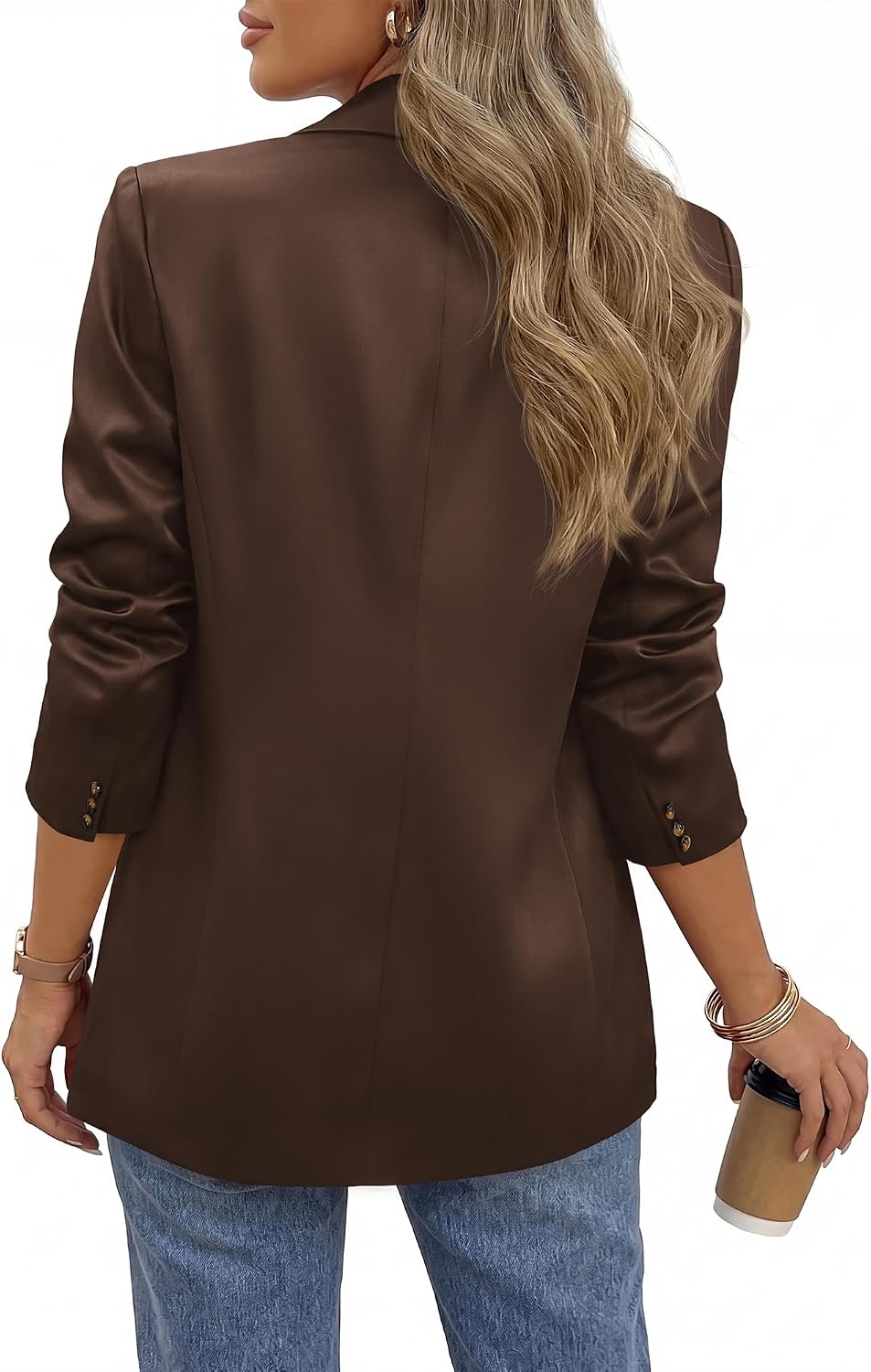 image:imageBTFBM Satin Long Sleeve Blazers for Women 2026 Work Office Suit Jackets with PocketsBusiness Casual OutfitsFall WinterBrown