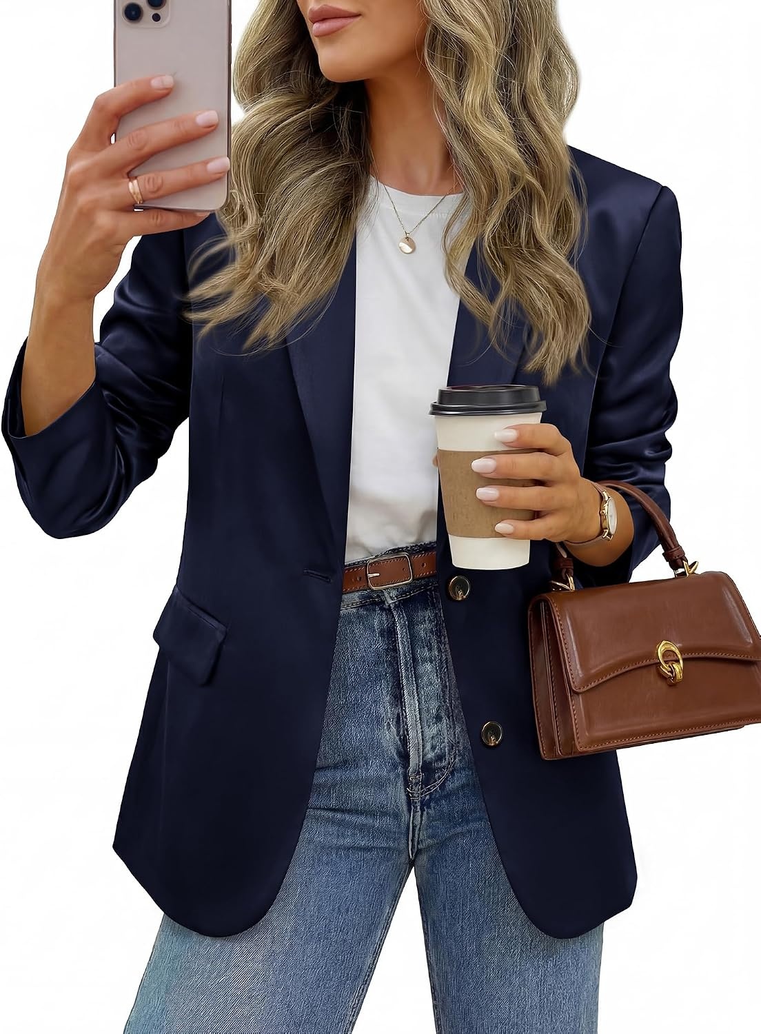 image:imageBTFBM Satin Long Sleeve Blazers for Women 2026 Work Office Suit Jackets with PocketsBusiness Casual OutfitsFall WinterNavy Blue