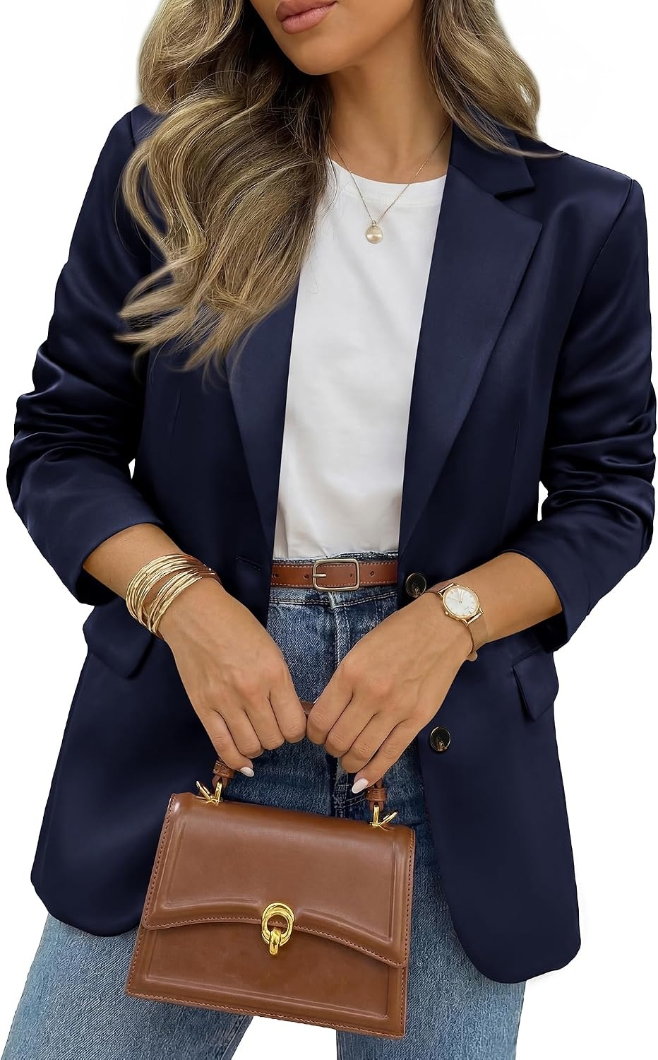 image:imageBTFBM Satin Long Sleeve Blazers for Women 2026 Work Office Suit Jackets with PocketsBusiness Casual OutfitsFall WinterNavy Blue