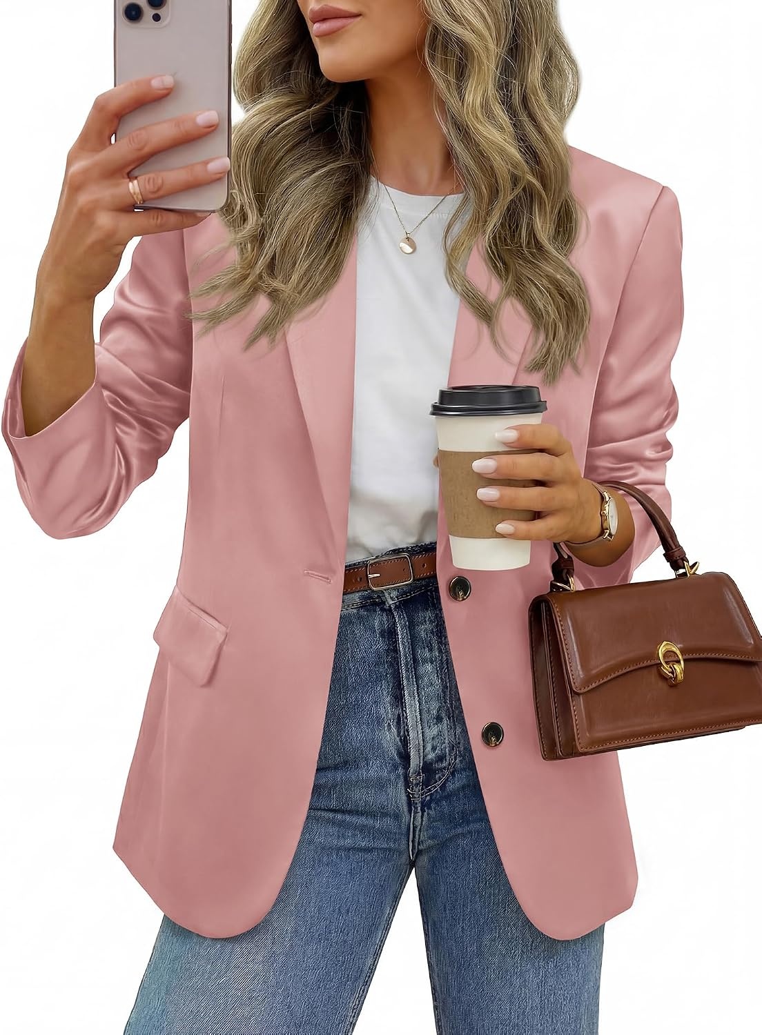 image:imageBTFBM Satin Long Sleeve Blazers for Women 2026 Work Office Suit Jackets with PocketsBusiness Casual OutfitsFall WinterPink
