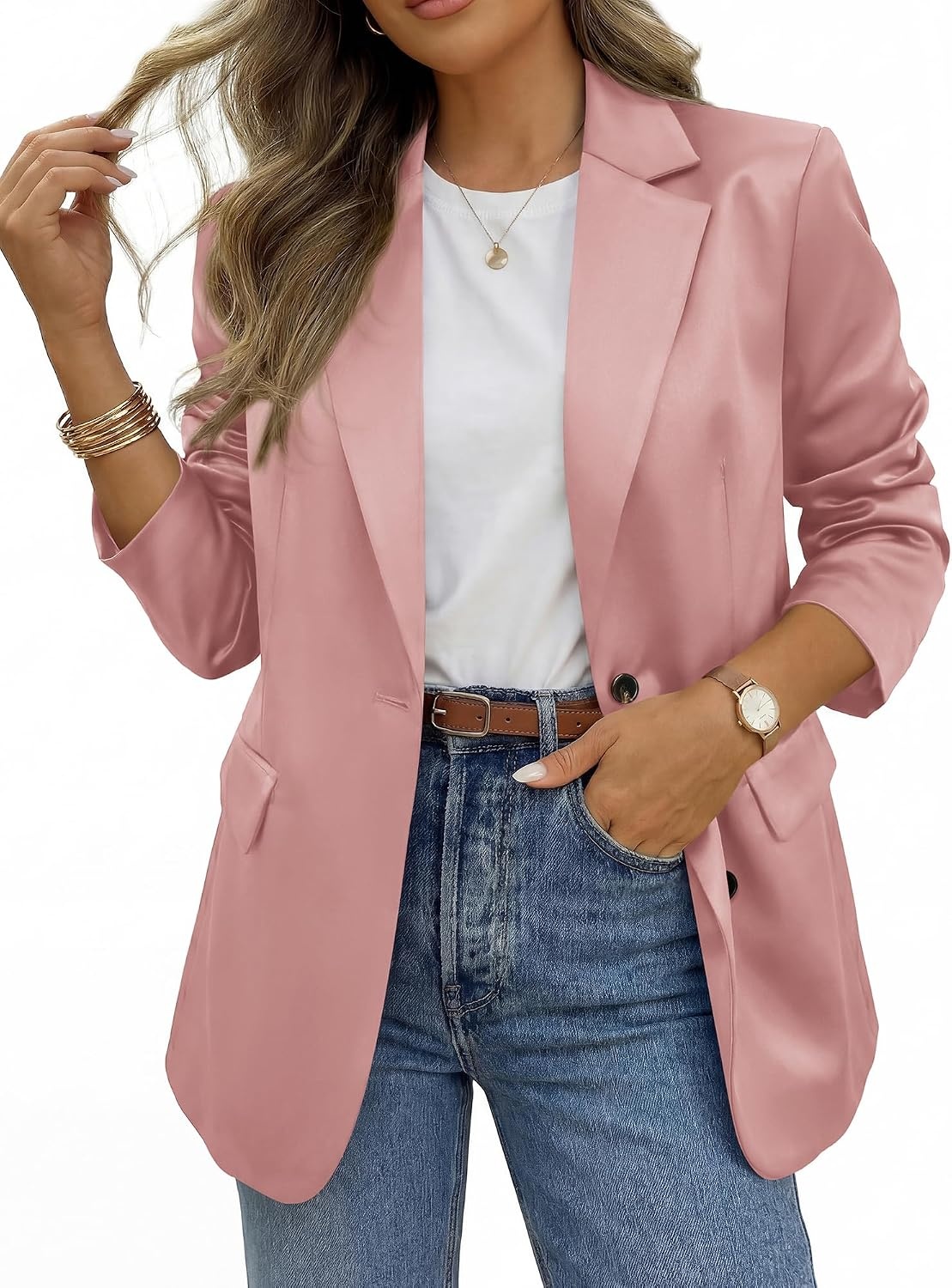 image:imageBTFBM Satin Long Sleeve Blazers for Women 2026 Work Office Suit Jackets with PocketsBusiness Casual OutfitsFall WinterPink