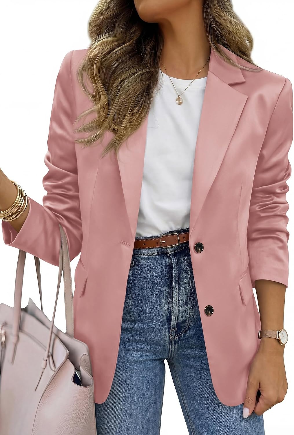 image:imageBTFBM Satin Long Sleeve Blazers for Women 2026 Work Office Suit Jackets with PocketsBusiness Casual OutfitsFall WinterPink