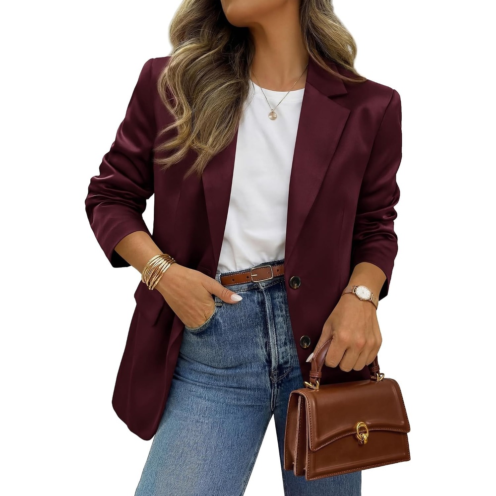 image:imageBTFBM Satin Long Sleeve Blazers for Women 2026 Work Office Suit Jackets with PocketsBusiness Casual OutfitsFall WinterBurgundy
