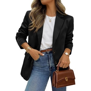 BTFBM Satin Long Sleeve Blazers for Women 2026 | Work Office Suit Jackets with Pockets,Business Casual Outfits,Fall Winter(Black)
