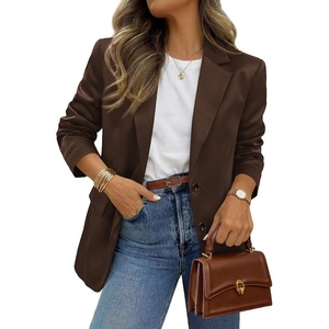 BTFBM Satin Long Sleeve Blazers for Women 2026 | Work Office Suit Jackets with Pockets,Business Casual Outfits,Fall Winter(Brown)