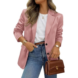 BTFBM Satin Long Sleeve Blazers for Women 2026 | Work Office Suit Jackets with Pockets,Business Casual Outfits,Fall Winter(Pink)