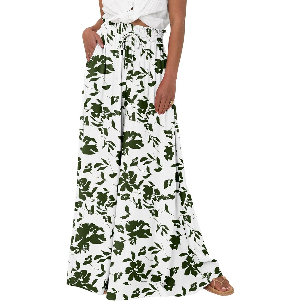 image:imageBTFBM Wide Leg Palazzo Pants for Women 2026 Summer Spring Casual High Waisted Flowy Trousers Boho Beach Vacation OutfitsPrint Army Green