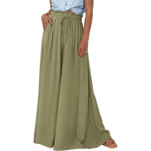 BTFBM Wide Leg Palazzo Pants for Women 2026 Summer Spring Casual High Waisted Flowy Trousers Boho Beach Vacation Outfits(Solid Light Army Green)