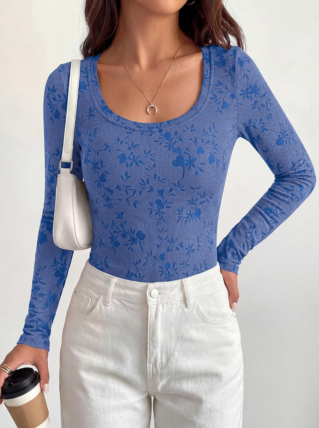 image:imageBTFBM Womens Long Sleeve Scoop Neck Shirts Floral Tops Casual Women Fall Clothes Ribbed Slim Fitted TShirts y2k Fashion Clothing Concert Going Out Top Club Date Night OutfitsRoyal Blue