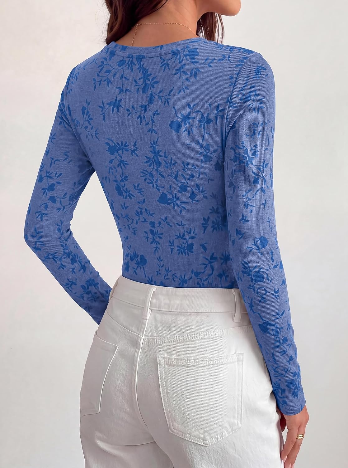 image:imageBTFBM Womens Long Sleeve Scoop Neck Shirts Floral Tops Casual Women Fall Clothes Ribbed Slim Fitted TShirts y2k Fashion Clothing Concert Going Out Top Club Date Night OutfitsRoyal Blue