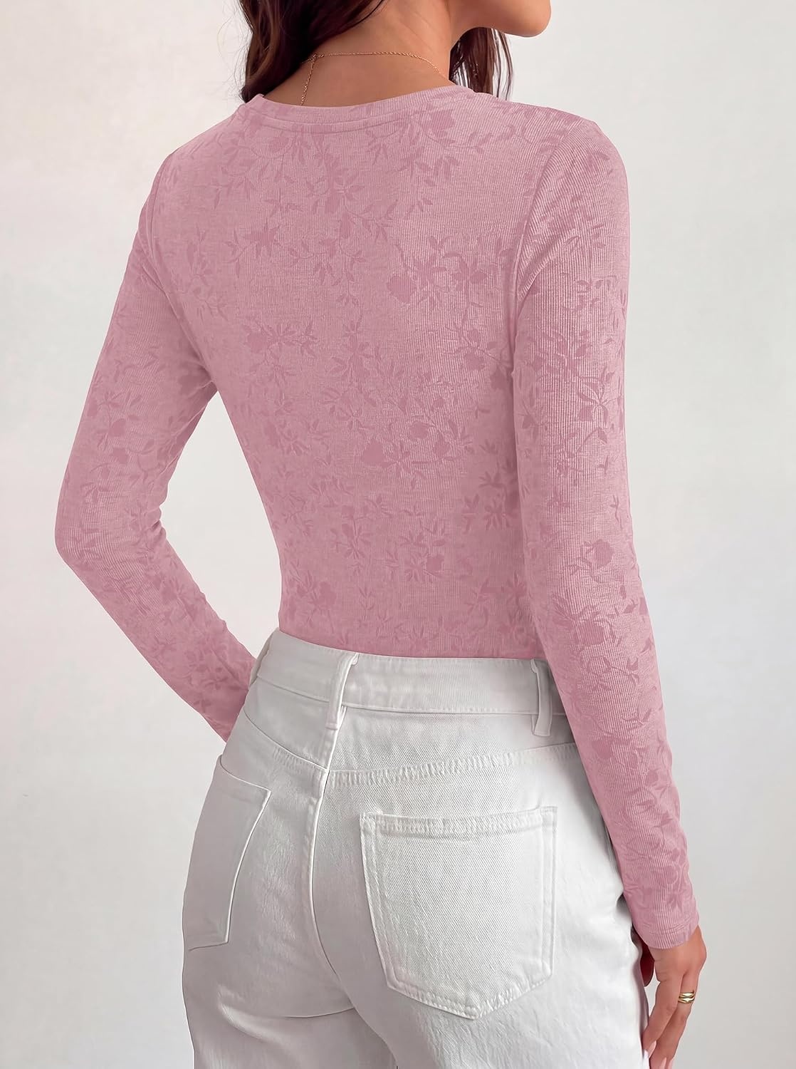 image:imageBTFBM Womens Long Sleeve Scoop Neck Shirts Floral Tops Casual Women Fall Clothes Ribbed Slim Fitted TShirts y2k Fashion Clothing Concert Going Out Top Club Date Night OutfitsPink