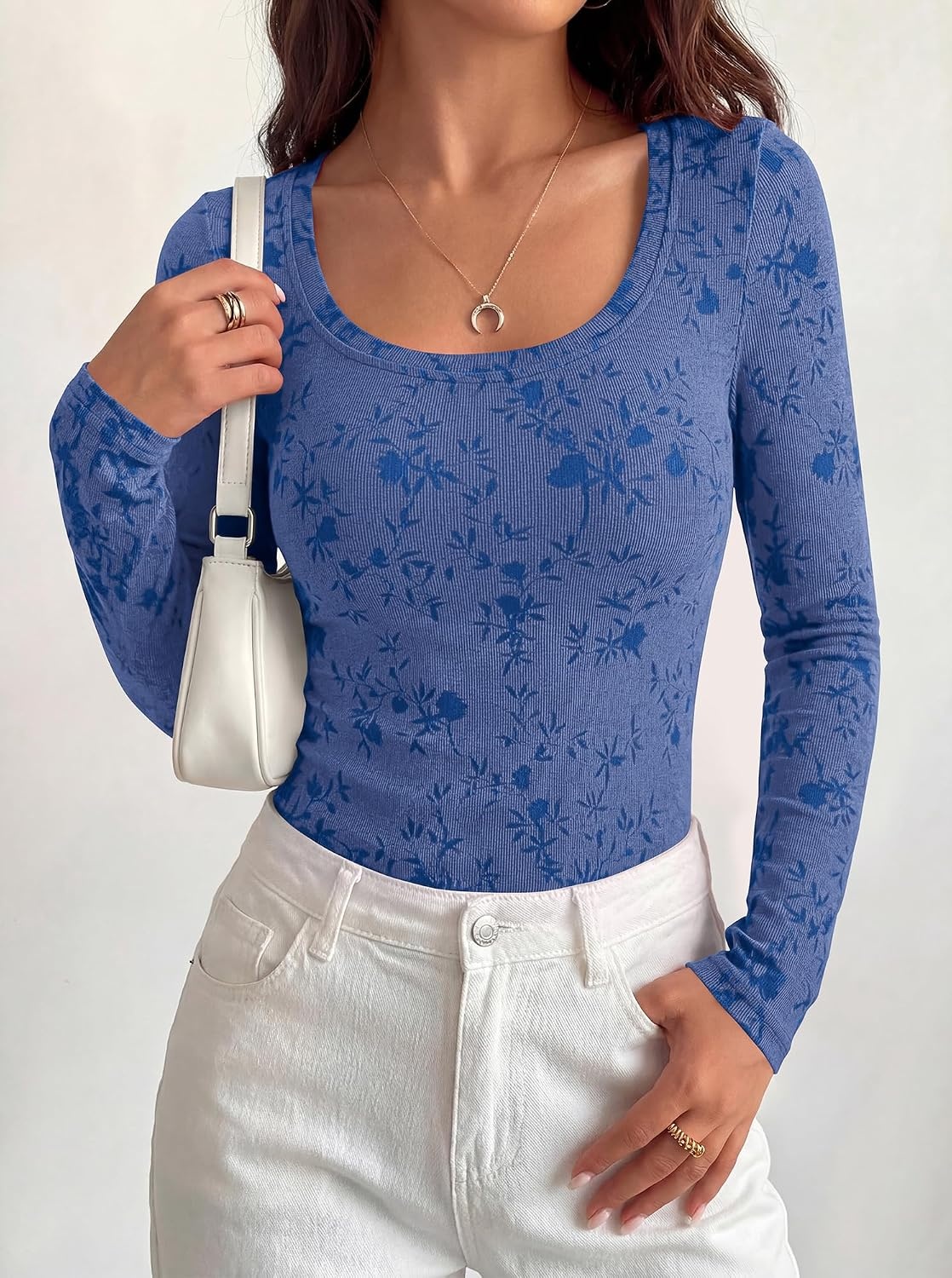 image:imageBTFBM Womens Long Sleeve Scoop Neck Shirts Floral Tops Casual Women Fall Clothes Ribbed Slim Fitted TShirts y2k Fashion Clothing Concert Going Out Top Club Date Night OutfitsRoyal Blue
