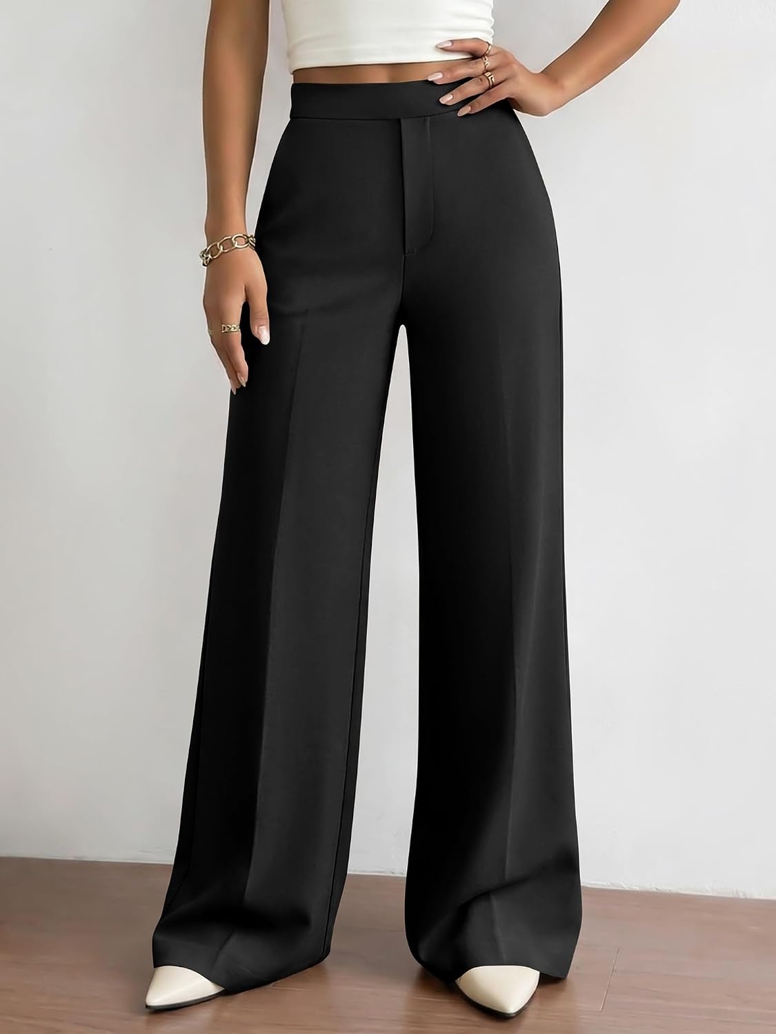image:imageBTFBM Womens Dress Pants Wide Leg Trousers Pockets High Waisted Long Business Casual SlacksFall FashionBlack