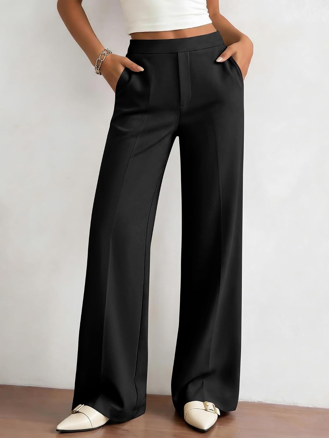 image:imageBTFBM Womens Dress Pants Wide Leg Trousers Pockets High Waisted Long Business Casual SlacksFall FashionBlack