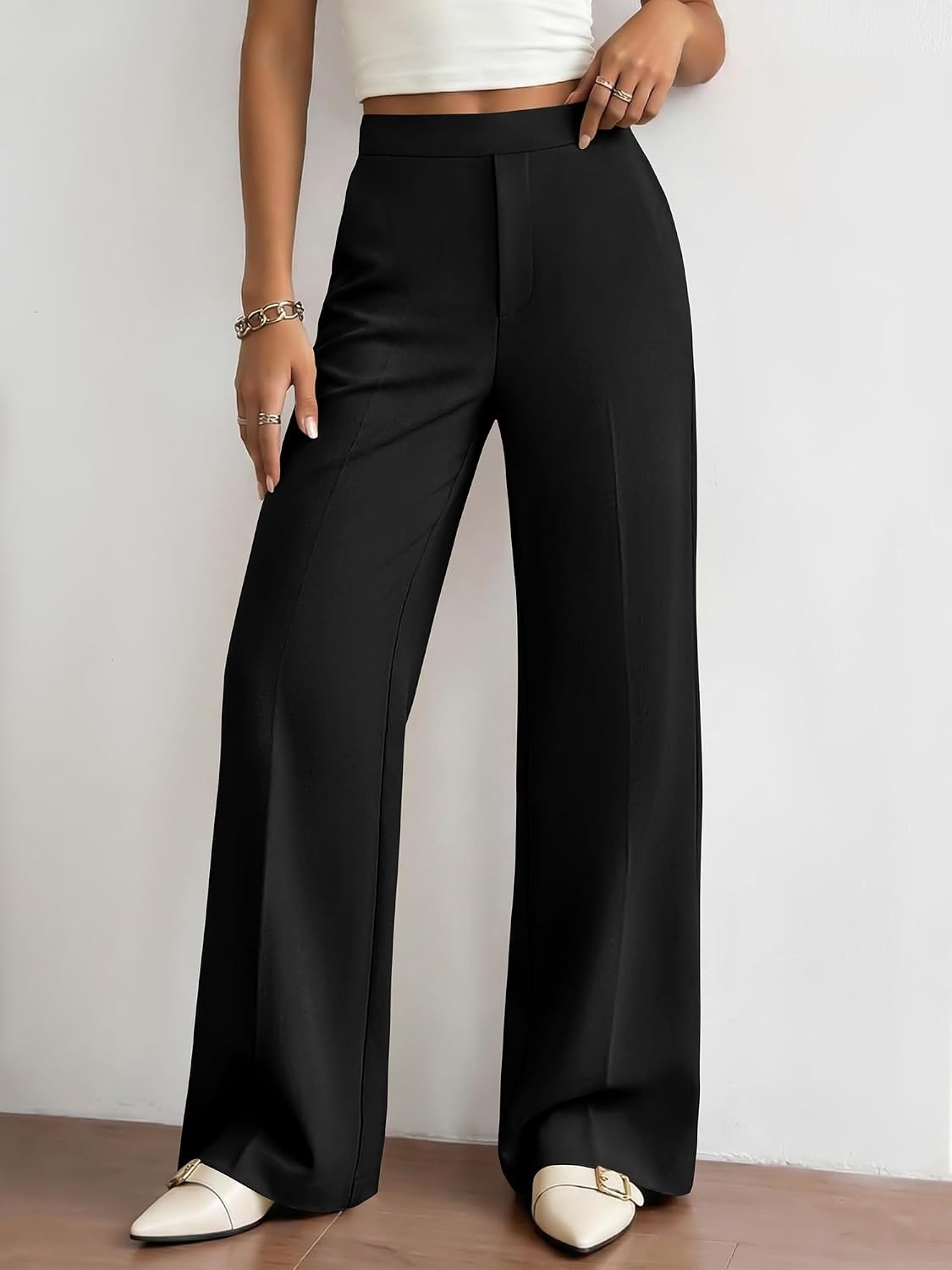 image:imageBTFBM Womens Dress Pants Wide Leg Trousers Pockets High Waisted Long Business Casual SlacksFall FashionBlack