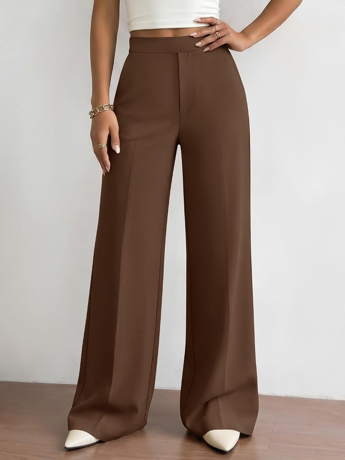 image:imageBTFBM Womens Dress Pants Wide Leg Trousers Pockets High Waisted Long Business Casual SlacksFall FashionBrown