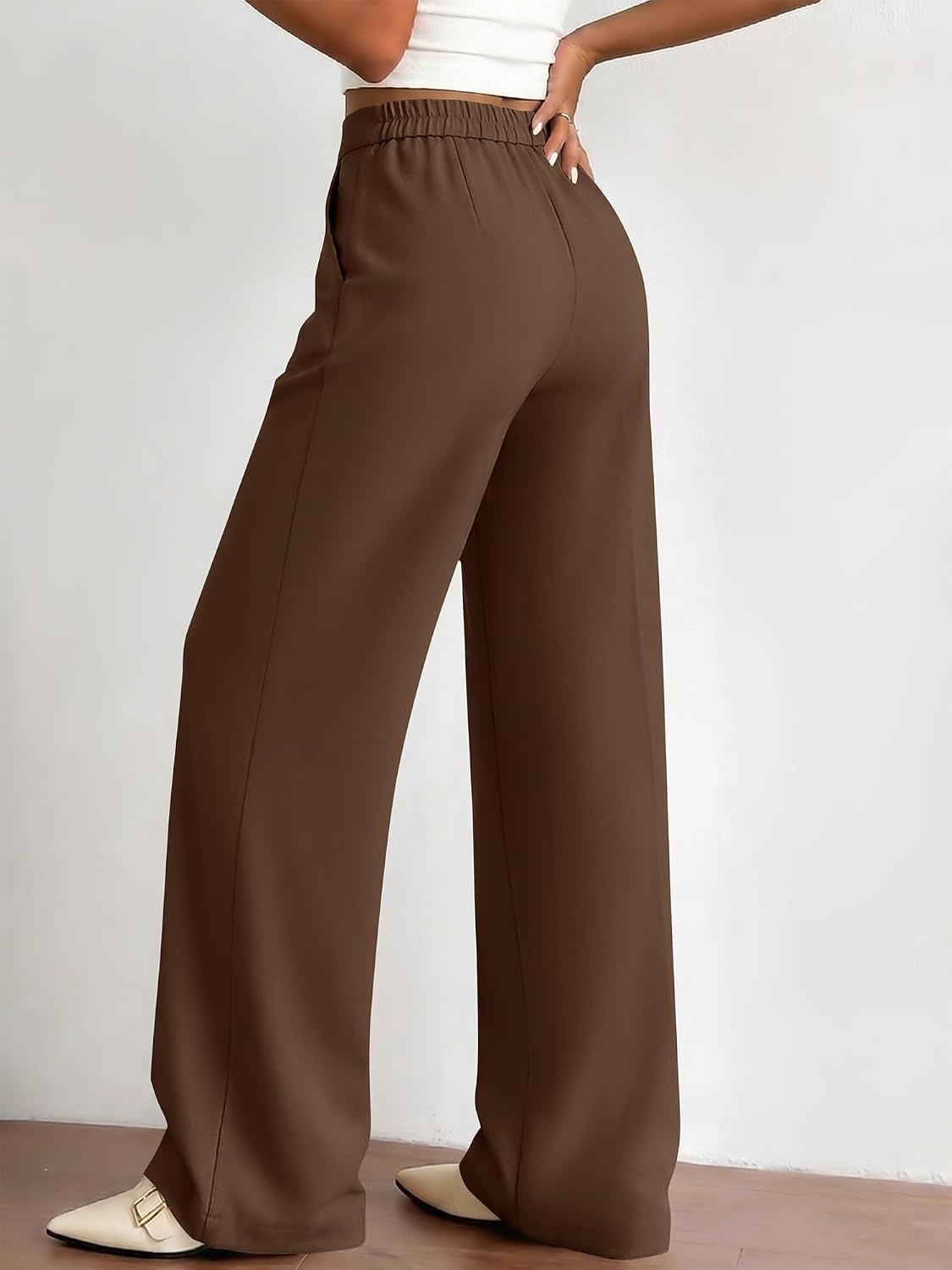 image:imageBTFBM Womens Dress Pants Wide Leg Trousers Pockets High Waisted Long Business Casual SlacksFall FashionBrown