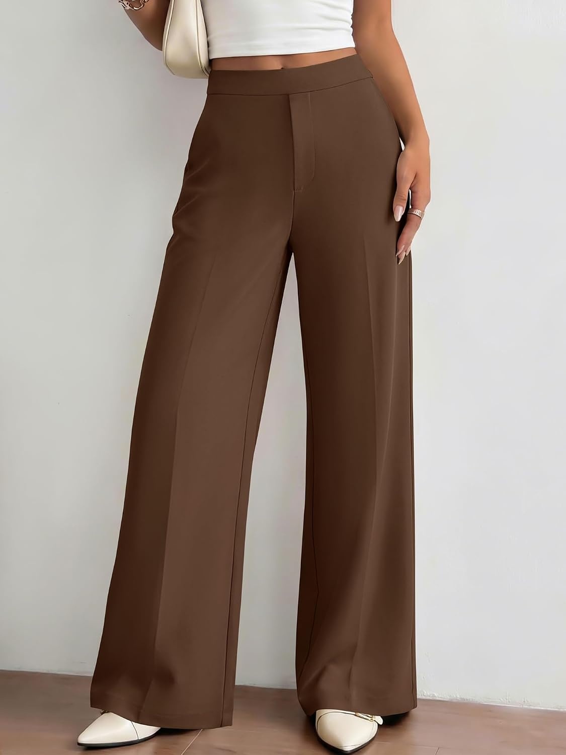 image:imageBTFBM Womens Dress Pants Wide Leg Trousers Pockets High Waisted Long Business Casual SlacksFall FashionBrown