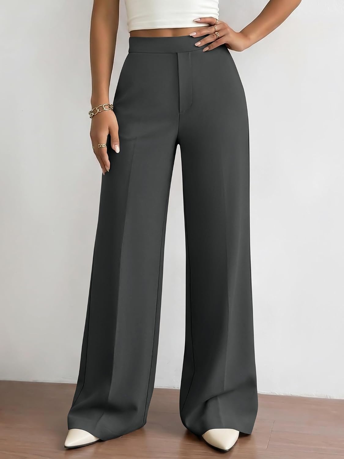 image:imageBTFBM Womens Dress Pants Wide Leg Trousers Pockets High Waisted Long Business Casual SlacksFall FashionDark Grey