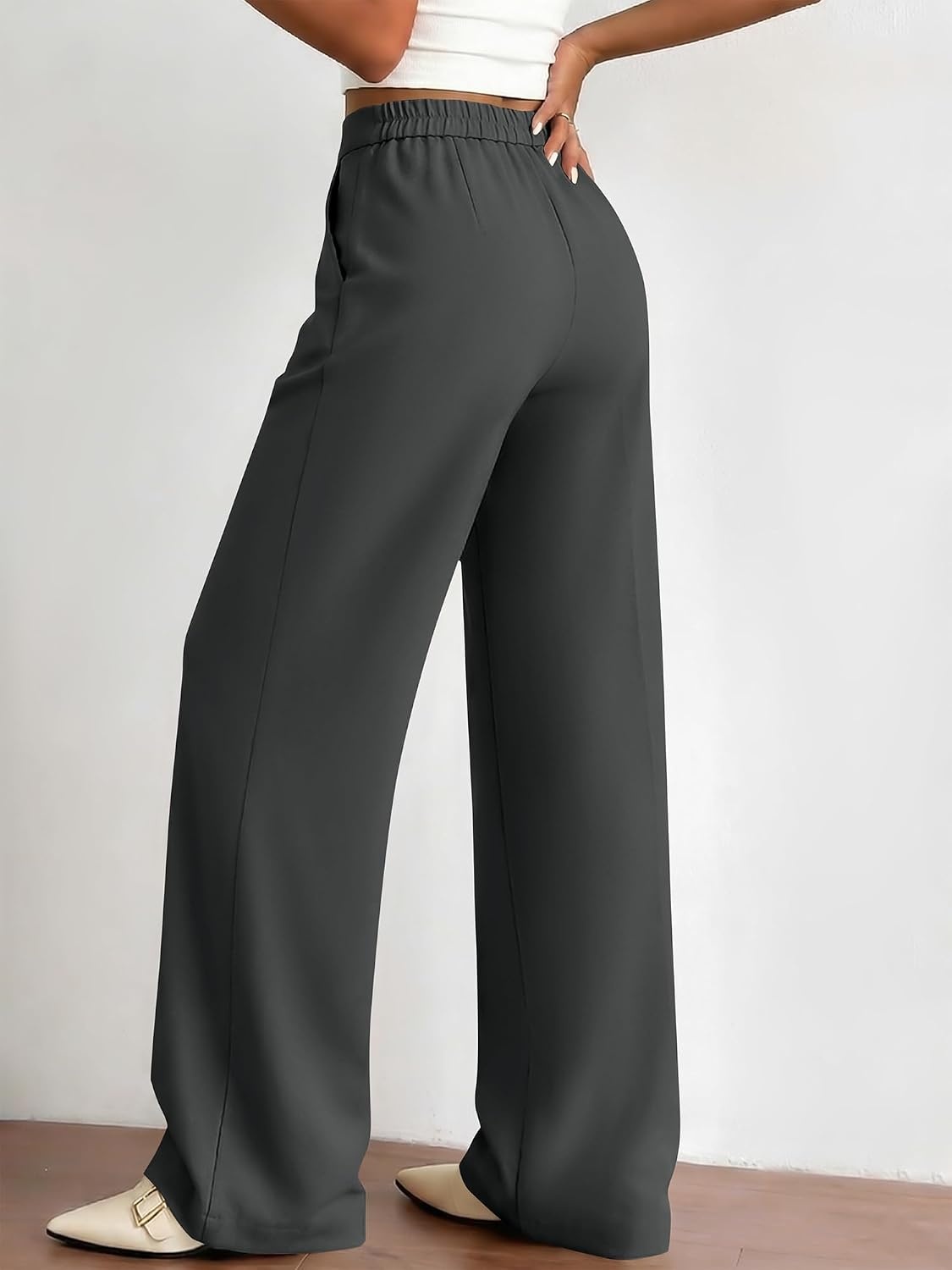 image:imageBTFBM Womens Dress Pants Wide Leg Trousers Pockets High Waisted Long Business Casual SlacksFall FashionDark Grey