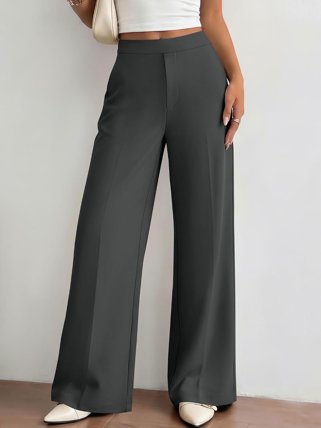 image:imageBTFBM Womens Dress Pants Wide Leg Trousers Pockets High Waisted Long Business Casual SlacksFall FashionDark Grey