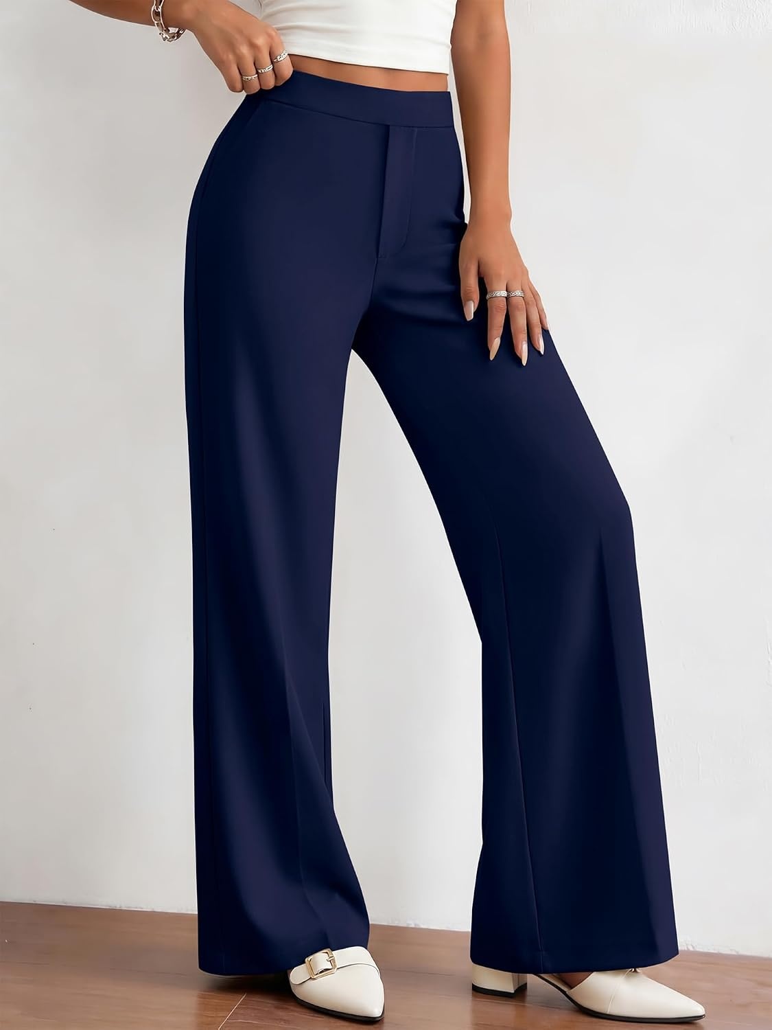 image:imageBTFBM Womens Dress Pants Wide Leg Trousers Pockets High Waisted Long Business Casual SlacksFall FashionNavy Blue