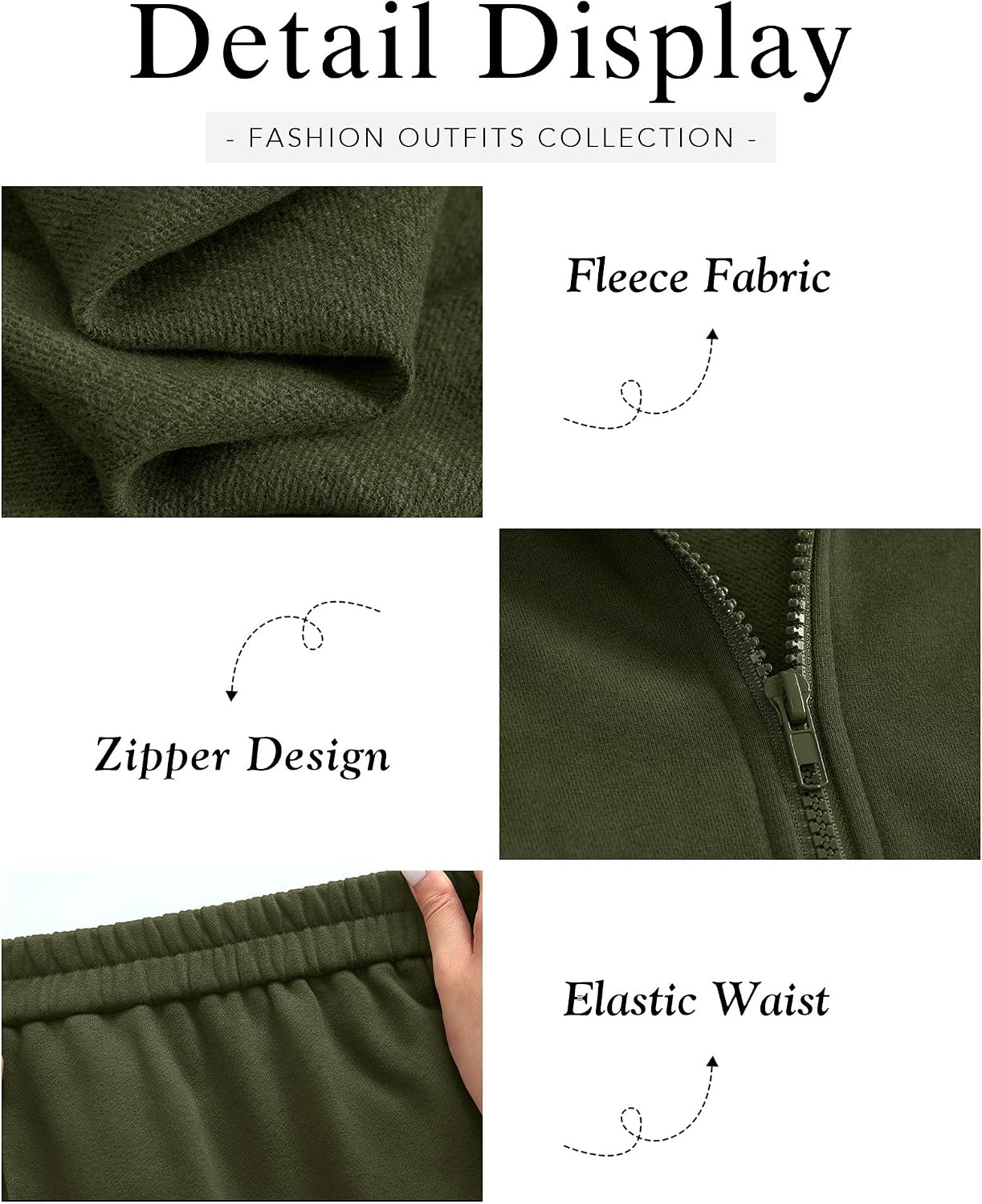 image:imageBTFBM Workout Sets For Women Long Sleeve Zip Up Sweatshirt Wide Pants Matching Lounge Set Fall 2 Piece Outfits AirportArmy Green