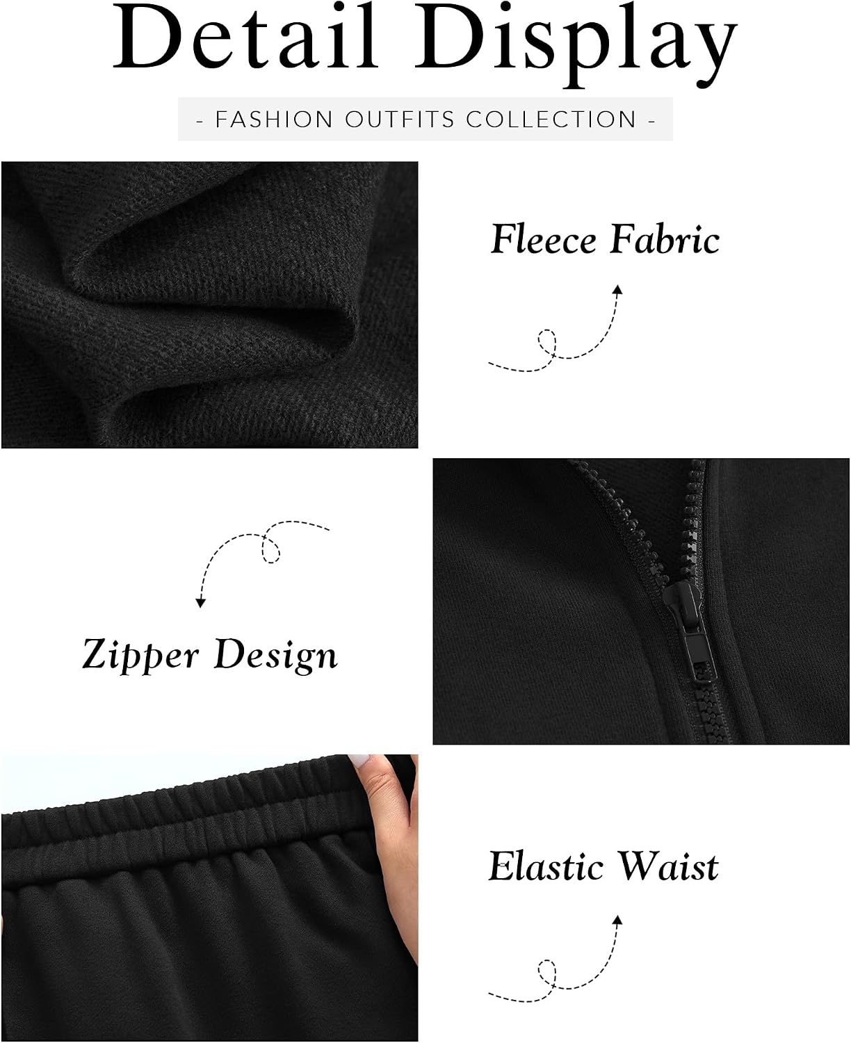 image:imageBTFBM Workout Sets For Women Long Sleeve Zip Up Sweatshirt Wide Pants Matching Lounge Set Fall 2 Piece Outfits AirportBlack