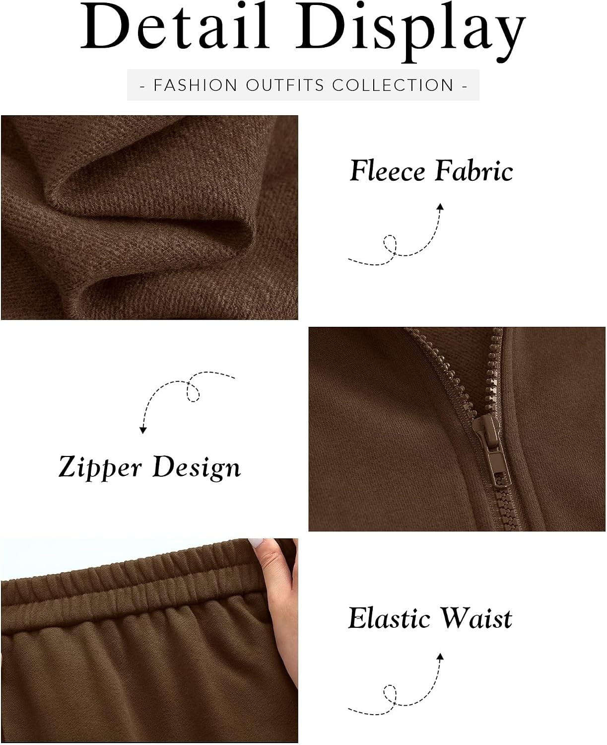 image:imageBTFBM Workout Sets For Women Long Sleeve Zip Up Sweatshirt Wide Pants Matching Lounge Set Fall 2 Piece Outfits AirportBrown