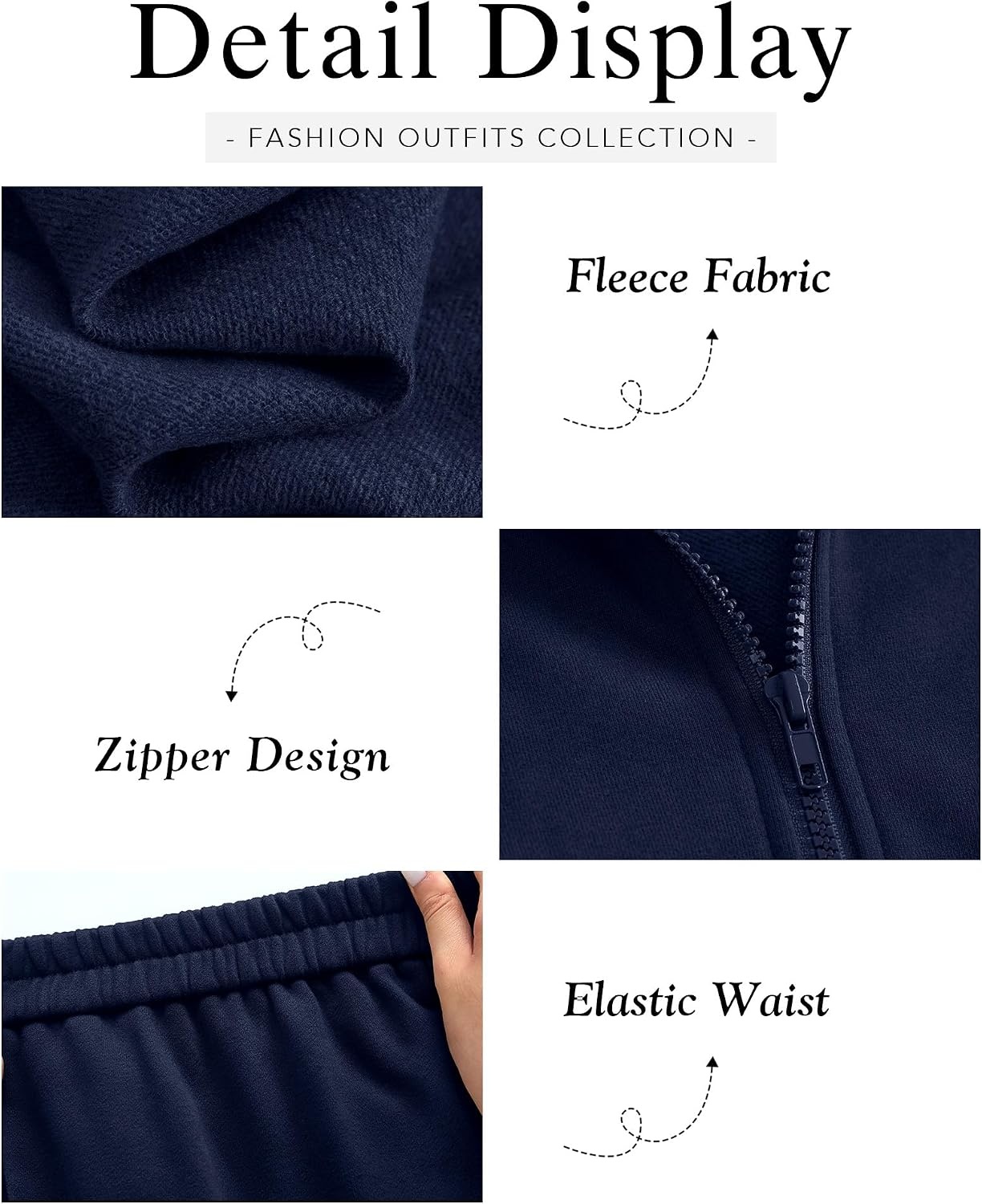 image:imageBTFBM Workout Sets For Women Long Sleeve Zip Up Sweatshirt Wide Pants Matching Lounge Set Fall 2 Piece Outfits AirportNavy