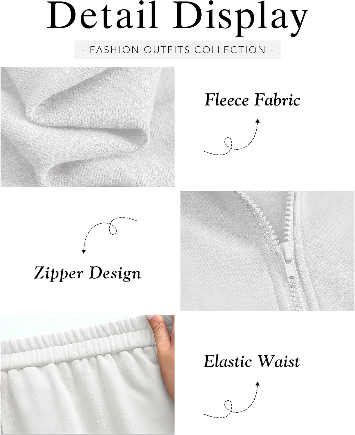 image:imageBTFBM Workout Sets For Women Long Sleeve Zip Up Sweatshirt Wide Pants Matching Lounge Set Fall 2 Piece Outfits AirportWhite