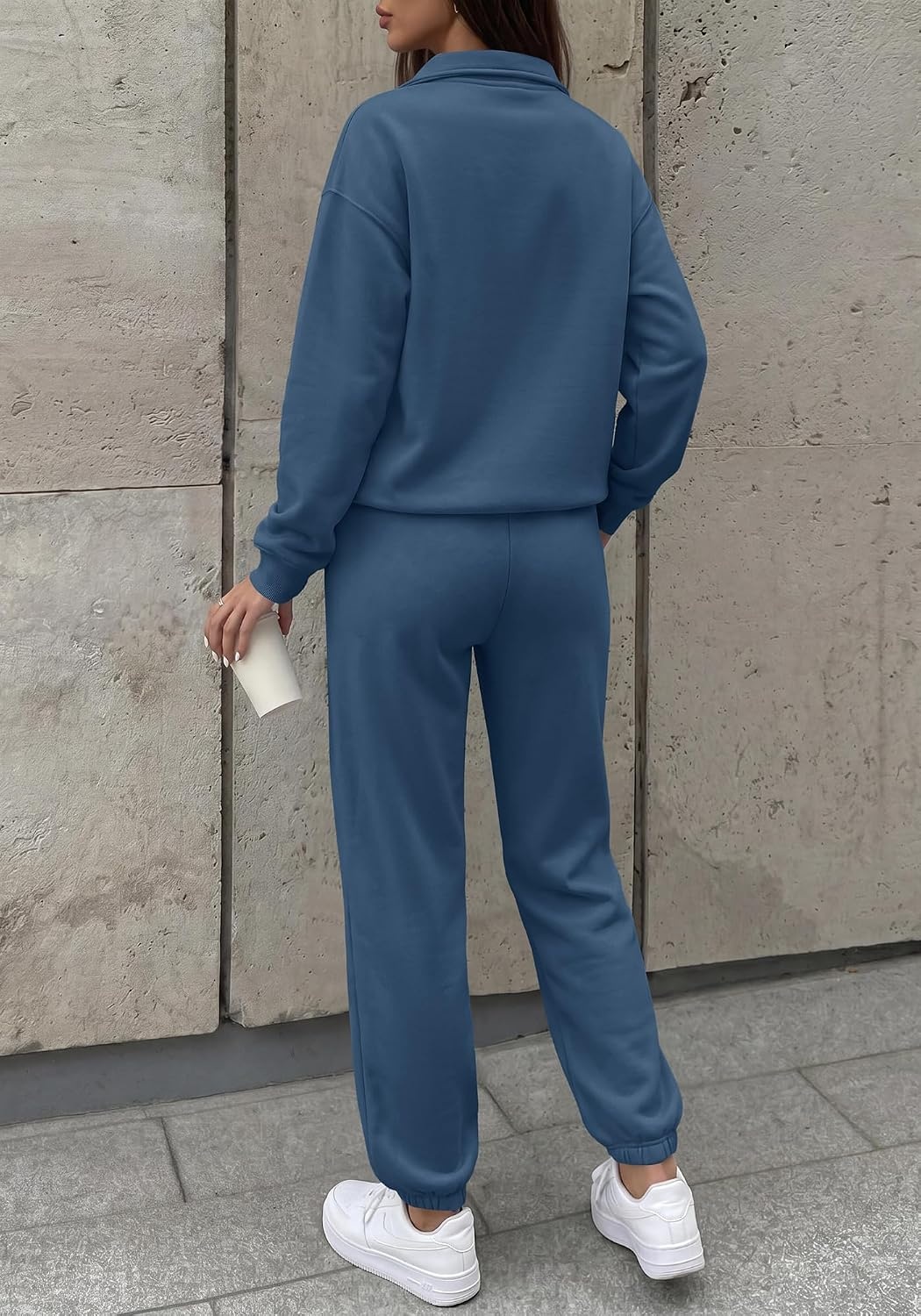 image:imageBTFBM Womens 2 Piece Outfits Sweatsuit Fleece Lounge Sets Quarter Zip Pullover SweatshirtBaggy Jogger Sweatpants2026 Fall Fashion ClothingAirport Travel Matching Sweat SetBlue