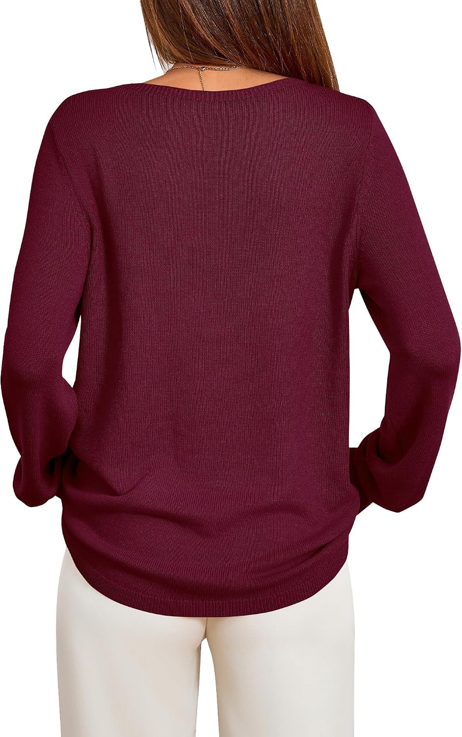 image:imageBTFBM Womens Long Sleeve Sweaters Crew Neck Basic Tops Business Casual TopLightweight Knit Pullover SweaterBasic Travel OutfitsLadies ShirtsFall Fashion Winter Layer ClothesBurgundy