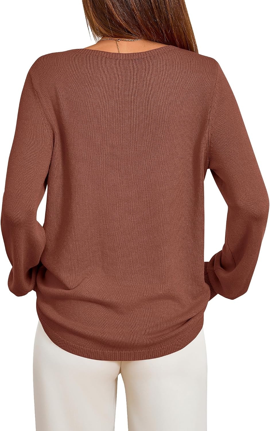 image:imageBTFBM Womens Long Sleeve Sweaters Crew Neck Basic Tops Business Casual TopLightweight Knit Pullover SweaterBasic Travel OutfitsLadies ShirtsFall Fashion Winter Layer ClothesLight Brown