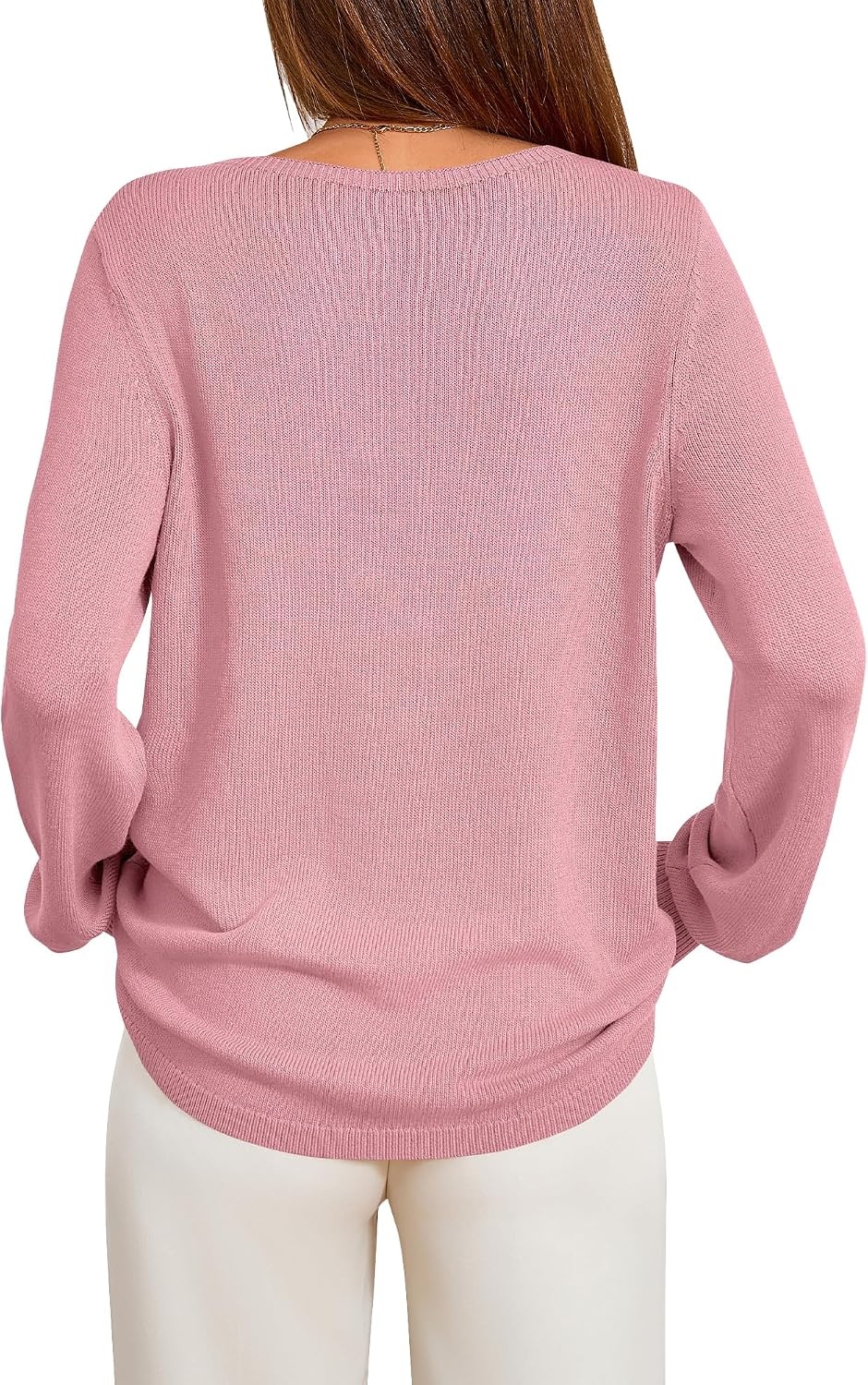 image:imageBTFBM Womens Long Sleeve Sweaters Crew Neck Basic Tops Business Casual TopLightweight Knit Pullover SweaterBasic Travel OutfitsLadies ShirtsFall Fashion Winter Layer ClothesPink