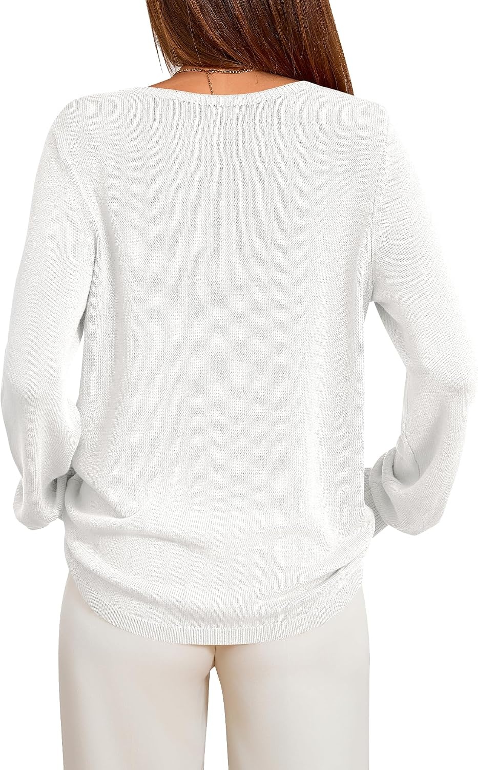 image:imageBTFBM Womens Long Sleeve Sweaters Crew Neck Basic Tops Business Casual TopLightweight Knit Pullover SweaterBasic Travel OutfitsLadies ShirtsFall Fashion Winter Layer ClothesWhite