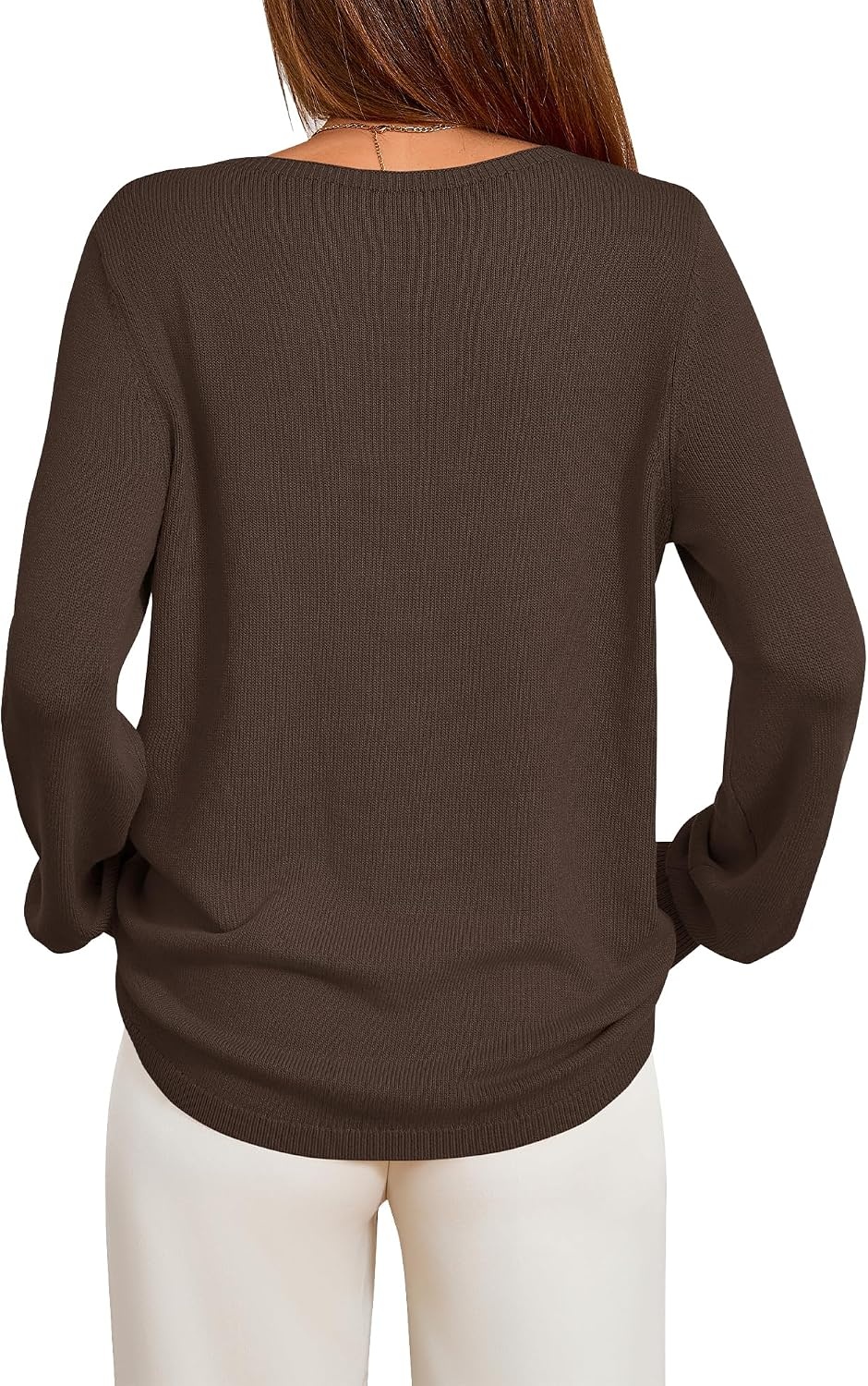 image:imageBTFBM Womens Long Sleeve Sweaters Crew Neck Basic Tops Business Casual TopLightweight Knit Pullover SweaterBasic Travel OutfitsLadies ShirtsFall Fashion Winter Layer ClothesBrown