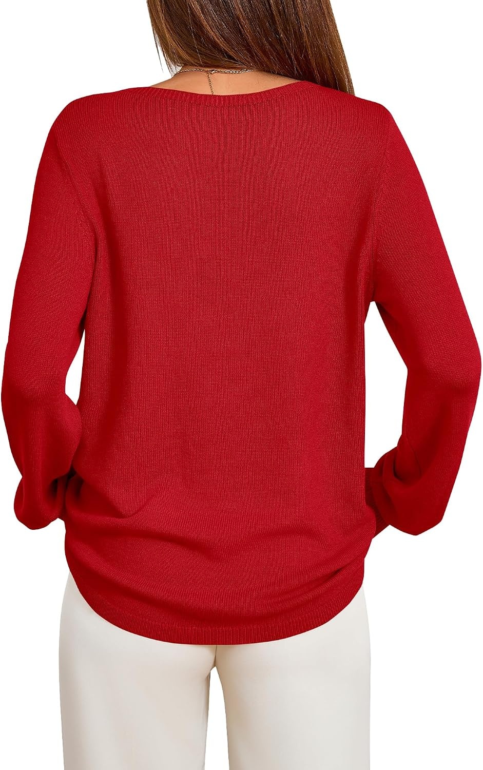 image:imageBTFBM Womens Long Sleeve Sweaters Crew Neck Basic Tops Business Casual TopLightweight Knit Pullover SweaterBasic Travel OutfitsLadies ShirtsFall Fashion Winter Layer ClothesRed