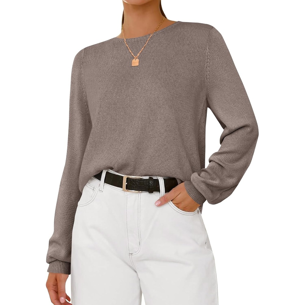 image:imageBTFBM Womens Long Sleeve Sweaters Crew Neck Basic Tops Business Casual TopLightweight Knit Pullover SweaterBasic Travel OutfitsLadies ShirtsFall Fashion Winter Layer ClothesApricot Khaki