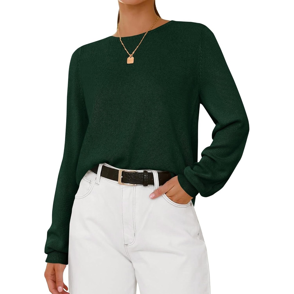 image:imageBTFBM Womens Long Sleeve Sweaters Crew Neck Basic Tops Business Casual TopLightweight Knit Pullover SweaterBasic Travel OutfitsLadies ShirtsFall Fashion Winter Layer ClothesDark Green