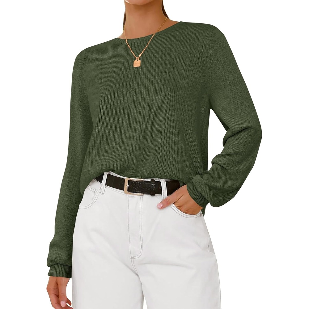 image:imageBTFBM Womens Long Sleeve Sweaters Crew Neck Basic Tops Business Casual TopLightweight Knit Pullover SweaterBasic Travel OutfitsLadies ShirtsFall Fashion Winter Layer ClothesArmy Green