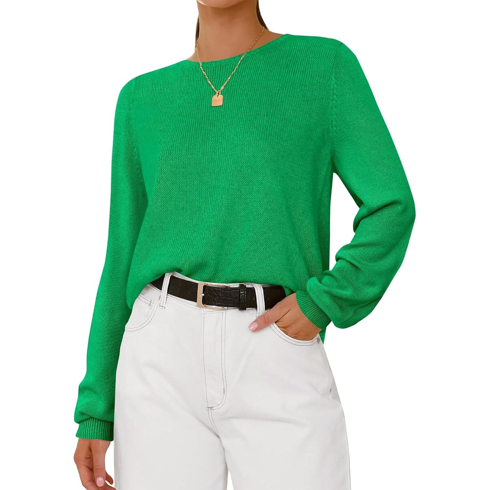 image:imageBTFBM Womens Long Sleeve Sweaters Crew Neck Basic Tops Business Casual TopLightweight Knit Pullover SweaterBasic Travel OutfitsLadies ShirtsFall Fashion Winter Layer ClothesGreen
