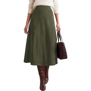 BTFBM Women Faux Suede Midi Long Skirt Fall Fashion 2026 | High Waisted Skirts For Women Trendy, Lightweight, Back Elastic, Arc Line Design, A-Line, Winter Dress, Boho Western Outfits(Army Green)
