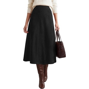 BTFBM Women Faux Suede Midi Long Skirt Fall Fashion 2026 | High Waisted Skirts For Women Trendy, Lightweight, Back Elastic, Arc Line Design, A-Line, Winter Dress, Boho Western Outfits(Black)