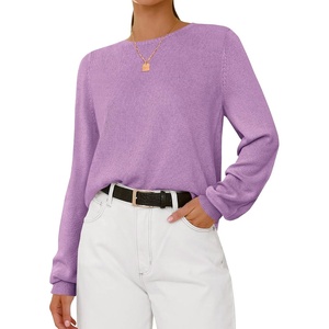 BTFBM Women’s Long Sleeve Sweaters Crew Neck Basic Tops | Business Casual Top,Lightweight Knit Pullover Sweater,Basic Travel Outfits,Ladies Shirts,Fall Fashion Winter Layer Clothes(Purple)